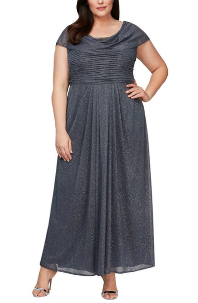 Shop Alex Evenings Cowl Neck A-line Gown In Smoke