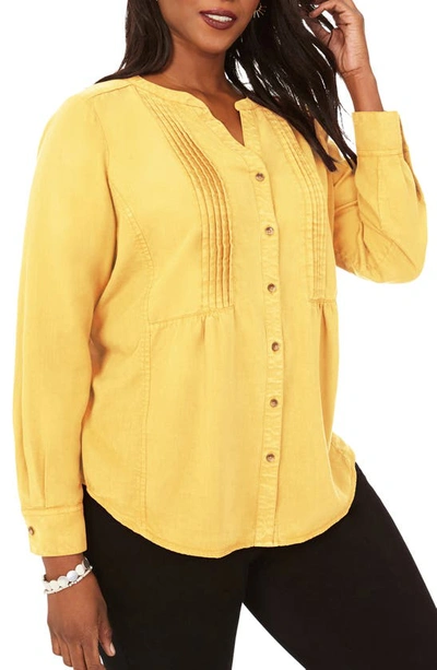 Shop Foxcroft Kira Pleated Garment Dyed Shirt In Golden Rod