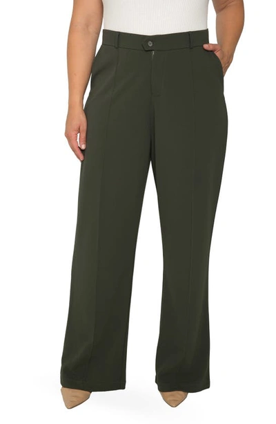 Shop Standards & Practices Pintuck Stretch Crepe Wide Leg Trousers In Olive