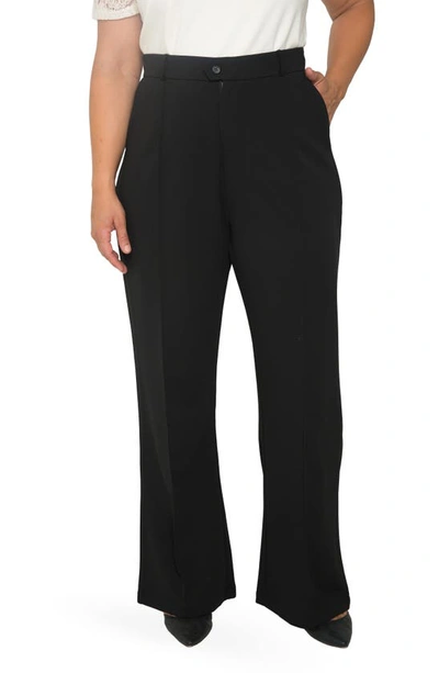 Shop Standards & Practices Pintuck Stretch Crepe Wide Leg Trousers In Black