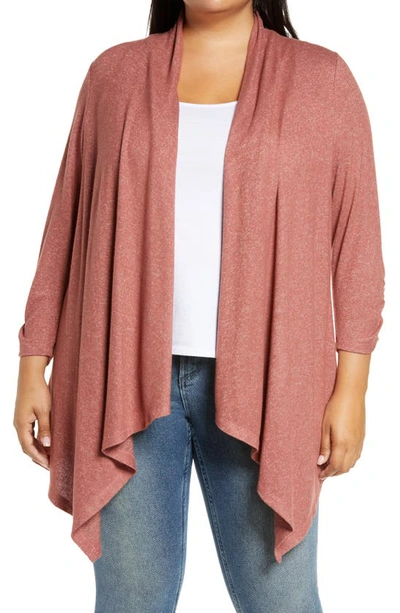 Shop Bobeau Cozy Drape Front Cardigan In Withered Rose