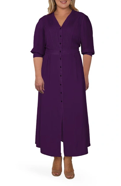 Shop Standards & Practices Romantic Pintuck Dress In Deep Purple