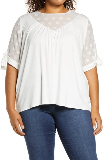 Shop Loveappella Dot Chiffon Top In Ivory