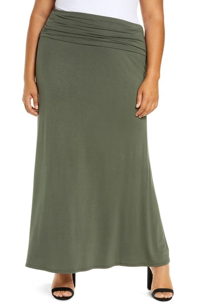Loveappella Fold Over Maxi Skirt In Olive