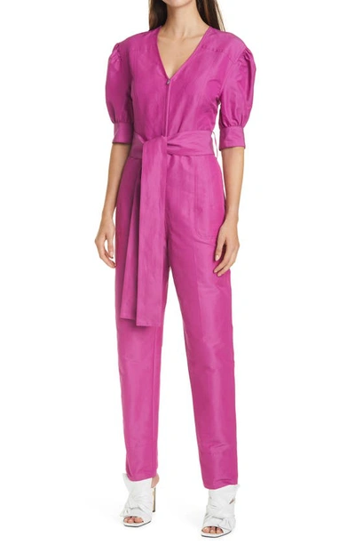 Shop Tanya Taylor Becca Puff Sleeve Jumpsuit In Bougainvillea
