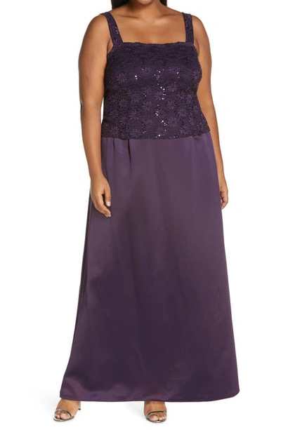 Shop Alex Evenings Alex Evening A-line Gown & Lace Jacket In Eggplant