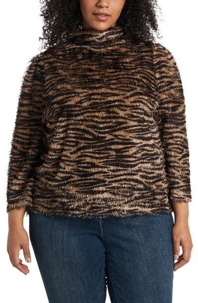 Vince Camuto Zebra Print Eyelash Knit Sweater In Falcon