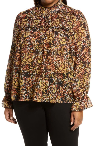 Shop Adyson Parker Abstract Floral Ruffle Blouse In Orange/ Black Mixed Foulard