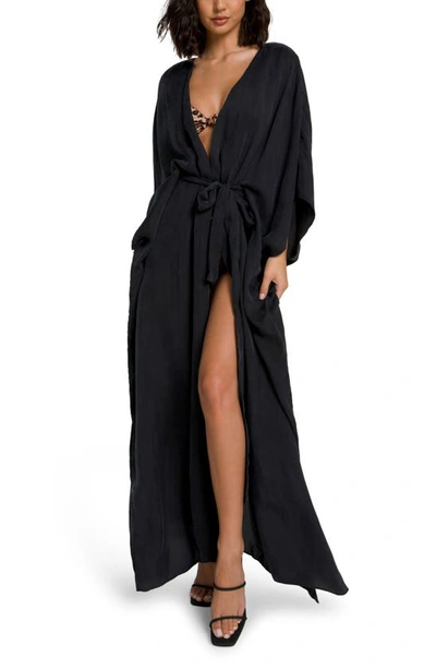 Shop Good American Goddess Tie Waist Robe In Black001