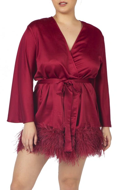 Shop Rya Collection Swan Charmeuse & Ostrich Feather Wrap In Sangria