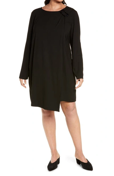 Shop Ming Wang Asymmetrical Hem Long Sleeve Dress In Black