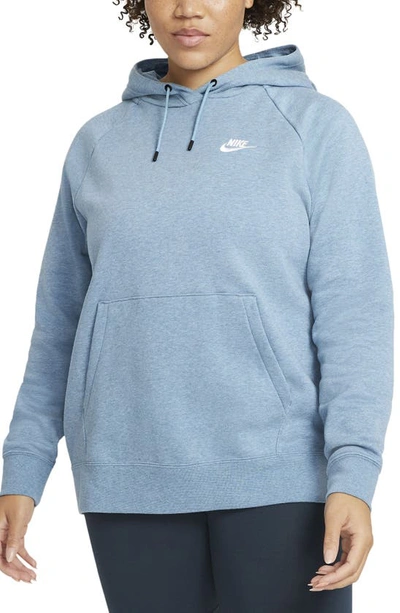 Shop Nike Sportswear Essential Fleece Hoodie In Cerulean/ Heather/ White