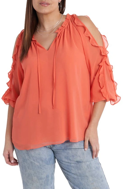 Shop 1.state 1. State Ruffle Cold-shoulder Georgette Top In Papaya