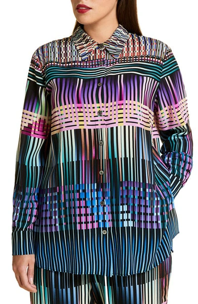 Shop Marina Rinaldi Balzac Geo Print Silk Crepe De Chine Button-up Shirt In Purple