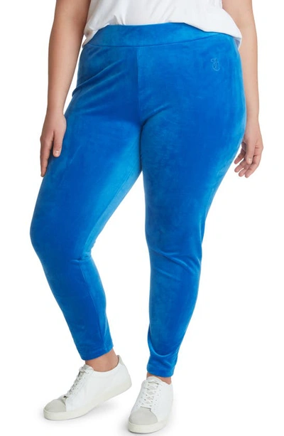 Shop Juicy Couture Stretch Velour Leggings In Blue Splash