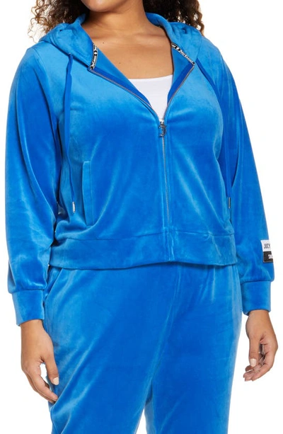 Shop Juicy Couture Velour Zip Hoodie In Blue Splash
