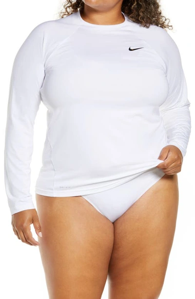 Shop Nike Essential Dri-fit Long Sleeve Hydroguard Top In White