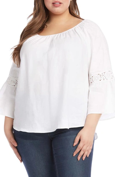 Shop Karen Kane Bell Sleeve Lace Inset Linen Top In White