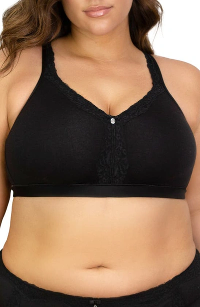 Shop Curvy Couture Lace Trim Wireless Bra In Black On Black