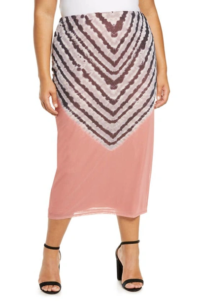 Shop Afrm Felix Power Mesh Skirt In V-placement Tan Tie Dye