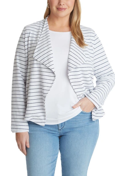 Shop Adyson Parker Stripe Waterfall Lapel Crepe Jacket In Cloud White Combo