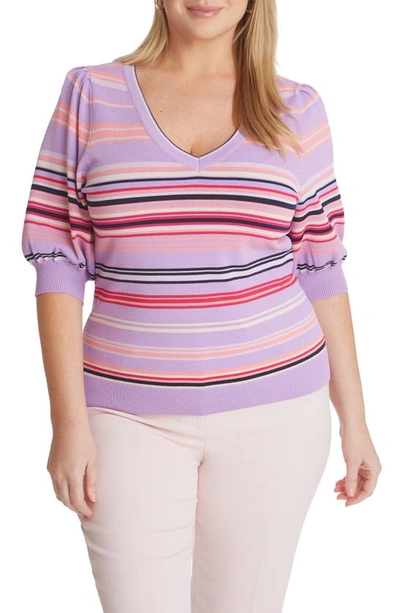 Shop Adyson Parker Stripe Puff Sleeve Sweater In Pure Lavender Combo