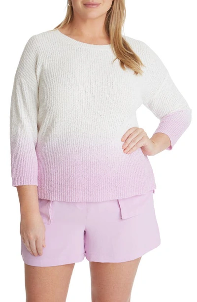 Shop Adyson Parker Dip Dye Ribbed Cotton Blend Crewneck Sweater In Orchid Combo