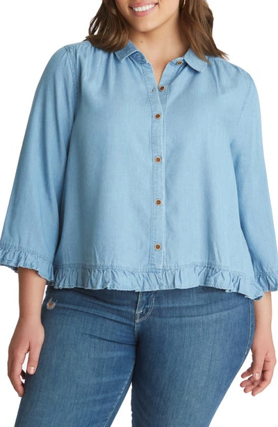 Shop Adyson Parker Ruffle Trim Swing Shirt In Light Chambray Blue