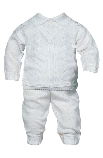 Shop Little Things Mean A Lot Knit Shirt & Pants Set In White