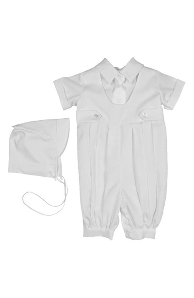 Little Things Mean A Lot Gabardine Christening Romper In White