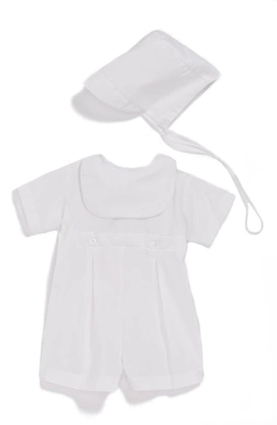 Shop Little Things Mean A Lot Bib Front Christening Romper And Bonnet Set In White