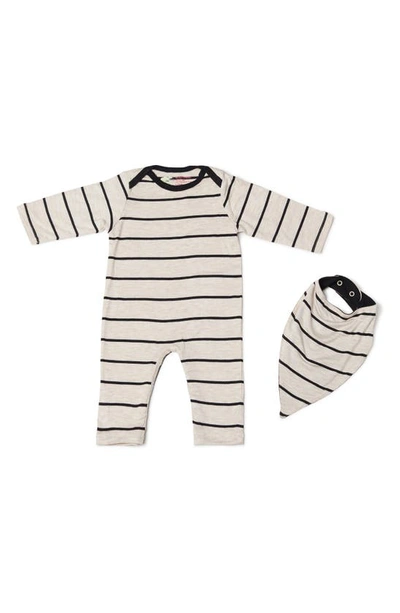 Shop Baby Grey By Everly Grey Jersey Romper & Bib Set In Sand Stripe