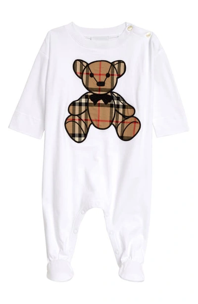 Burberry Babies' Kids' Thomas Bear Applique Organic Cotton Footie In Bianco  | ModeSens