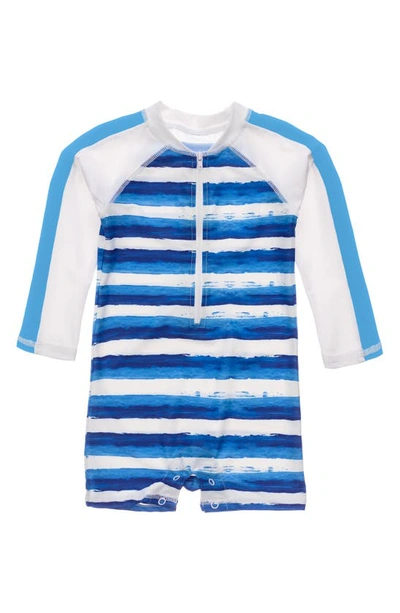 Shop Snapper Rock Sunset Stripe One-piece Rashguard Swimsuit In Blue