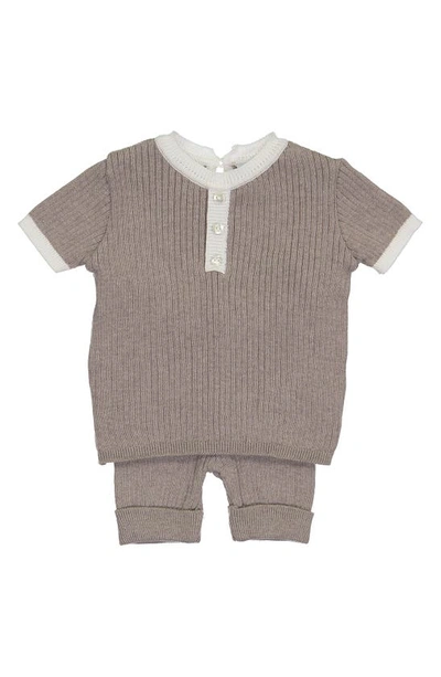 Shop Feltman Brothers Knit Henley & Pants Set In Heather Tan