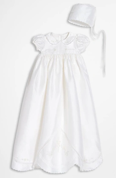 Little Things Mean A Lot Dupioni Silk Christening Gown In White