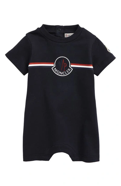 Shop Moncler Logo Cotton Romper In Navy