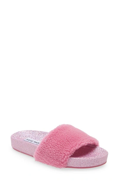 Shop Steve Madden Jshear Faux Shearling Slide Sandal In Pink