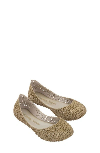 Shop Mini Melissa Campana Zigzag Flat In White/ Gold Glitter