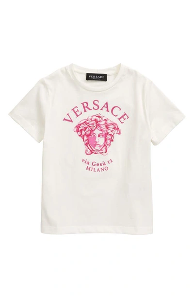 Shop Versace Kids' Medusa Logo Graphic Tee In White-fuchsia