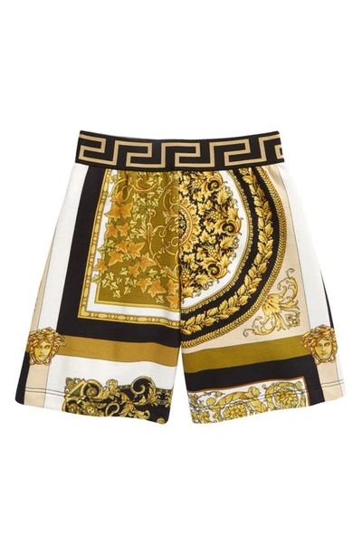Shop Versace Kids' Barocco Print Shorts In White-gold-kaki