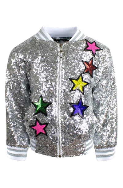 Shop Lola & The Boys Unicorn Sequin Bomber Jacket In Silver