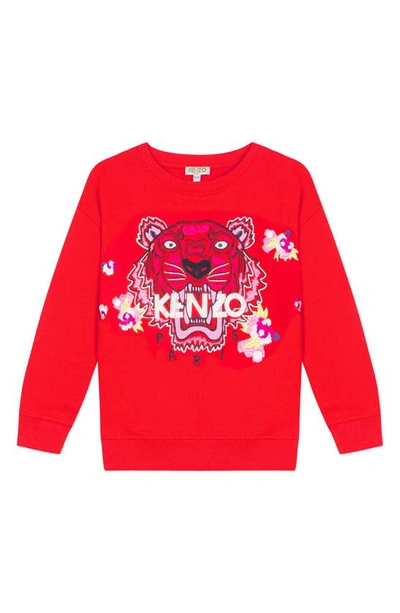 Shop Kenzo Embroidered Tiger & Flower Sweatshirt In Brick