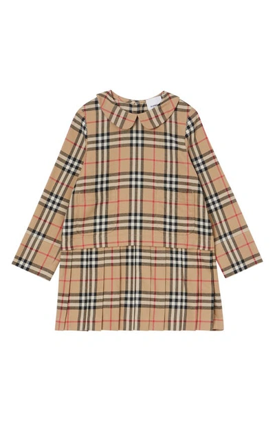 Shop Burberry Melanie Check Drop Waist Long Sleeve Dress In Archive Beige Check