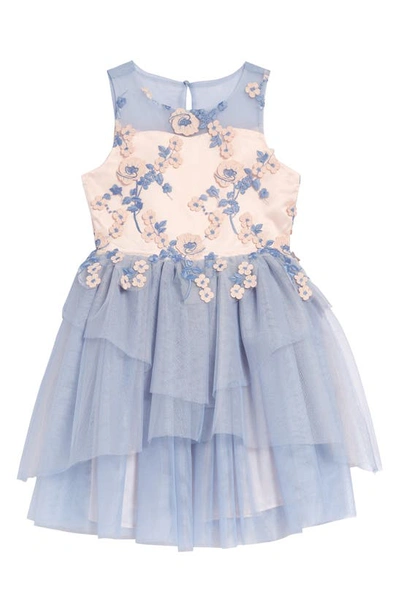 Blush By Us Angels Embroidered Mesh Dress In Blue