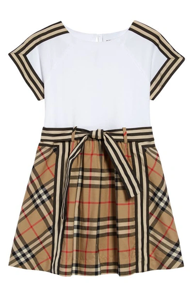 Shop Burberry Rhonda Check & Stripe Cotton Dress In Beige