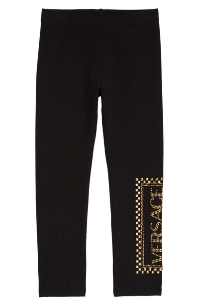 Shop Versace '90s Logo Studded Leggings In Black