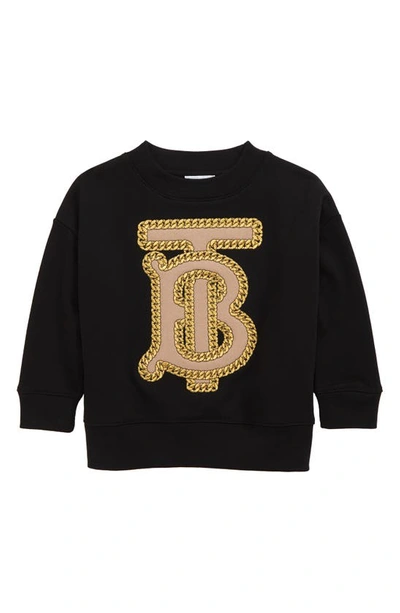 Shop Burberry Kids' Chain Tb Monogram Logo Cotton Sweatshirt In Black