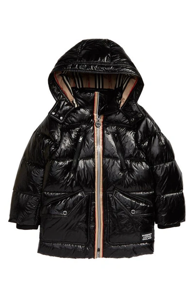 Shop Burberry Kids' Kaison Icon Stripe Down Puffer Coat In Black