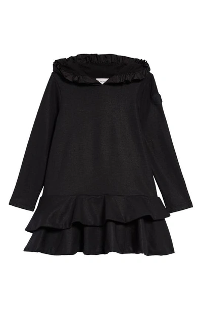 Shop Moncler Kids' Ruffle Trim Sweatshirt Dress In Black